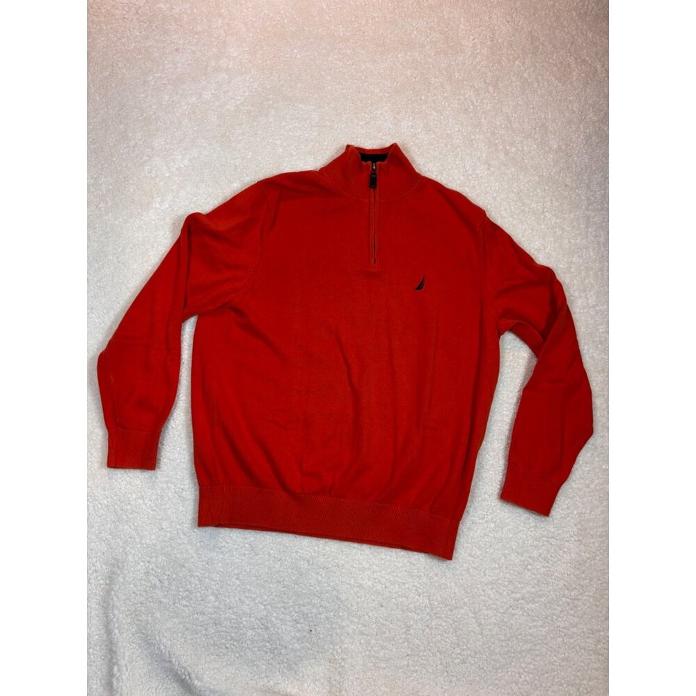 Nautica Mens‎ Half-Zip Pullover Sweater Orange Size L Cotton